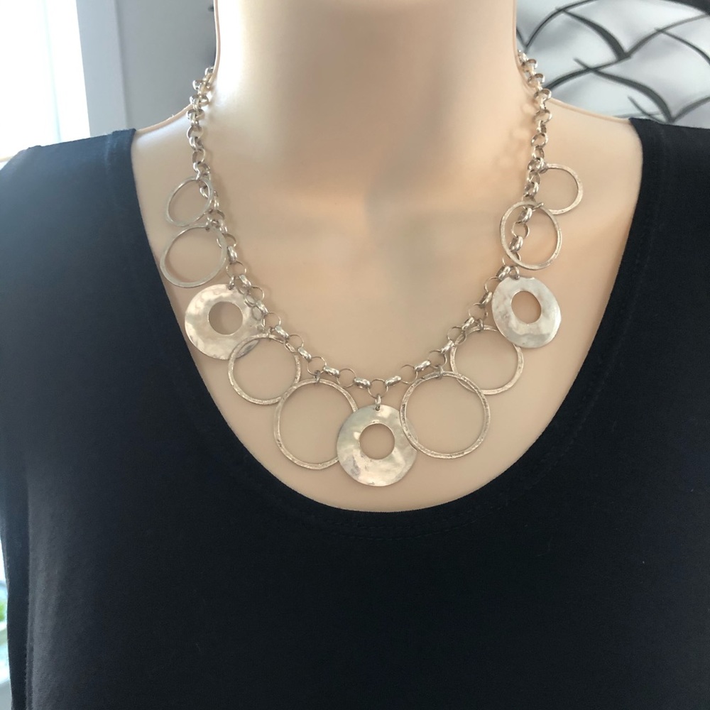 Silpada Sterling Silver .925 Circle Disc Coin Rolo Chain Link Bib Necklace - Picture 2 of 3